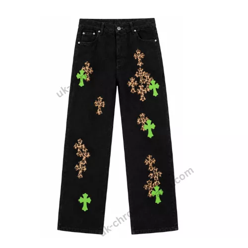 Chrome Hearts Leopard Green Cross Patch Jeans